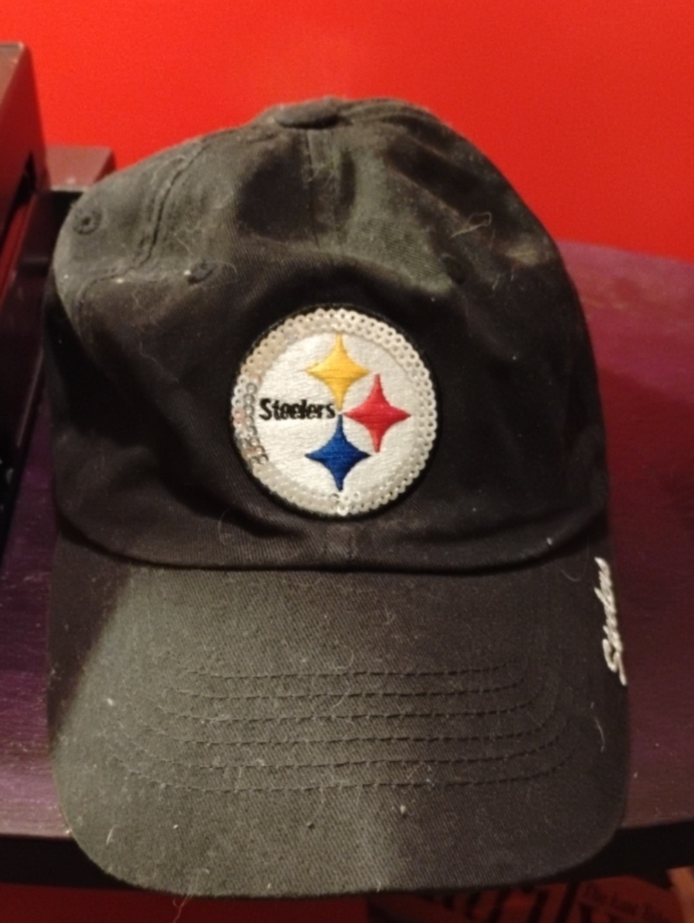 NFL Pittsburgh Steelers Black Logo Cap with Yellow Red Blue Accents Adjustable